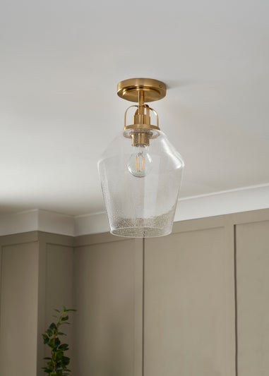 BHS Athea Brass & Bubble Glass 1 Light Flush (35cm x 21cm)