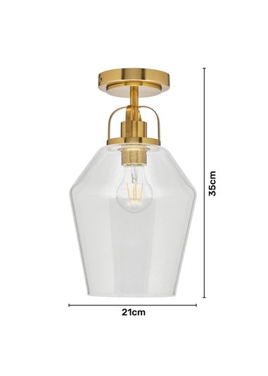 BHS Athea Brass & Bubble Glass 1 Light Flush (35cm x 21cm)