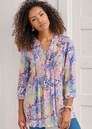 Cotton Traders Rose Pink Printed Crinkle Tunic