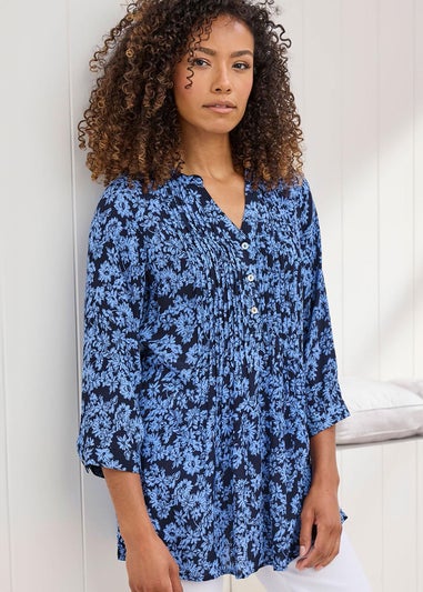 Cotton Traders Midnight Blue Printed Crinkle Tunic