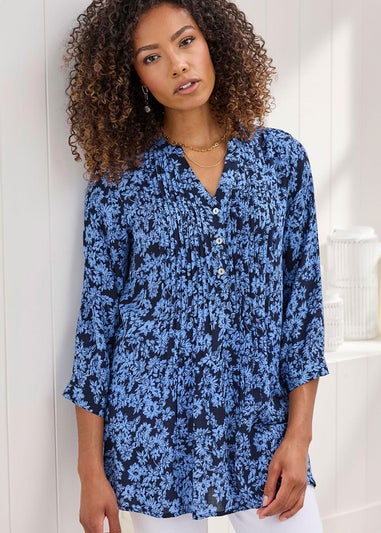 Cotton Traders Midnight Blue Printed Crinkle Tunic