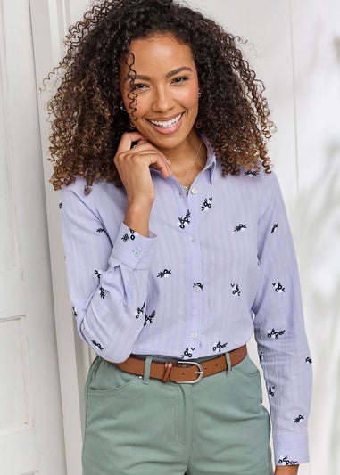 Cotton Traders Pale Lilac Embroidered Shirt