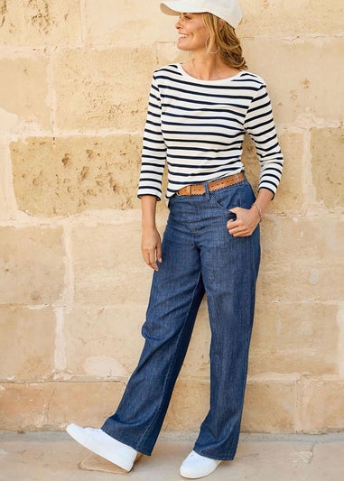 Cotton Traders Pale Blue Pull-On Wide-Leg Jeans