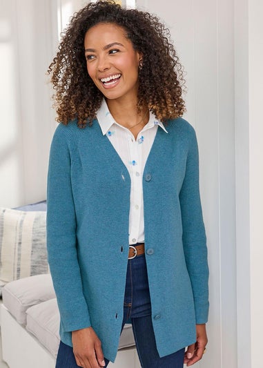 Cotton Traders Coastal Blue Longline Ribbed Cotton Cardigan