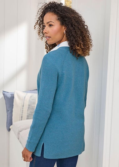 Cotton Traders Coastal Blue Longline Ribbed Cotton Cardigan