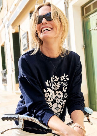 Cotton Traders Dark Blue Printed Sweatshirt