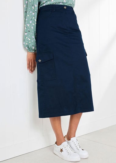 Cotton Traders Navy Cargo Maxi Skirt