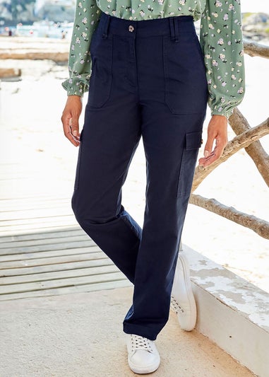 Cotton Traders Navy Straight-Leg Cargo Trousers