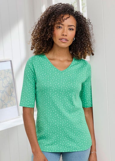 Cotton Traders Green Wrinkle Free Spot Print Top