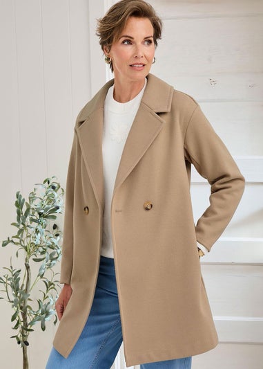 Cotton Traders Light Camel Wool-Look Unlined Double-Breasted Coat