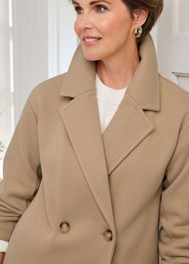 Cotton Traders Light Camel Wool-Look Unlined Double-Breasted Coat