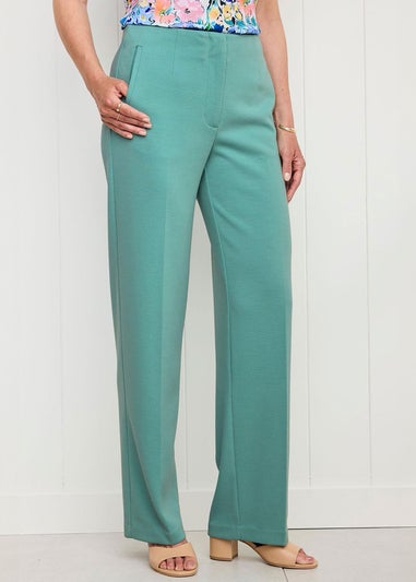 Cotton Traders Dusty Jade Textured Jersey Straight-Leg Trousers