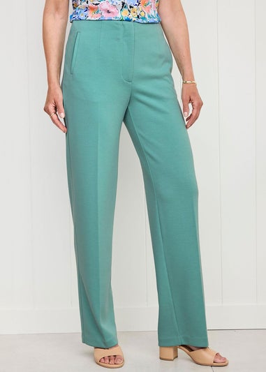 Cotton Traders Dusty Jade Textured Jersey Straight-Leg Trousers