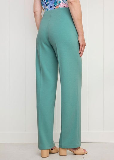 Cotton Traders Dusty Jade Textured Jersey Straight-Leg Trousers