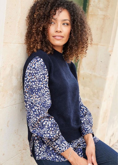 Cotton Traders Navy Mock Jumper & Shirt