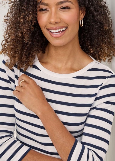 Cotton Traders Ivory Wrinkle Free Stripe Boat Neck Top