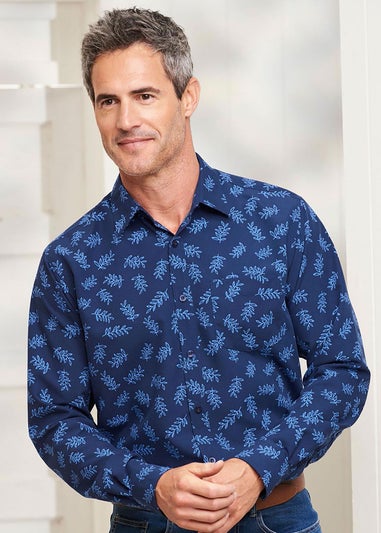 Cotton Traders Dark Blue Long Sleeve Soft Touch Print Shirt