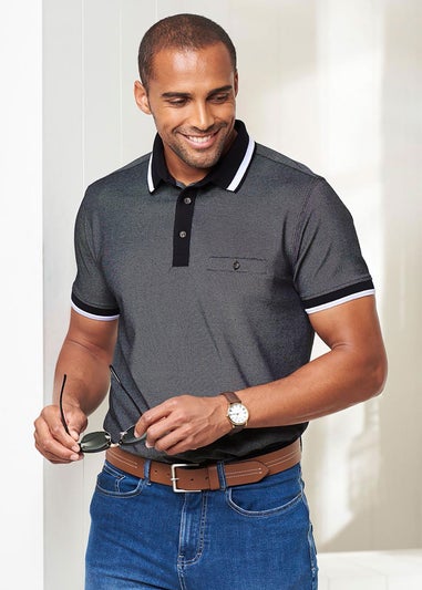 Cotton Traders Black Luxury Birdseye Polo Shirt