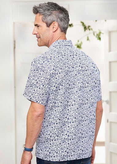 Cotton Traders Blue Short Sleeve Soft Touch Print Shirt