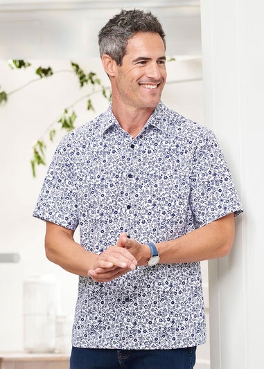 Cotton Traders Blue Short Sleeve Soft Touch Print Shirt