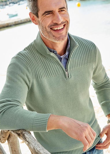 Cotton Traders Green Half-Zip Mock Shirt Jumper