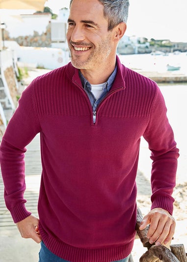 Cotton Traders Berry Half-Zip Mock Shirt Jumper