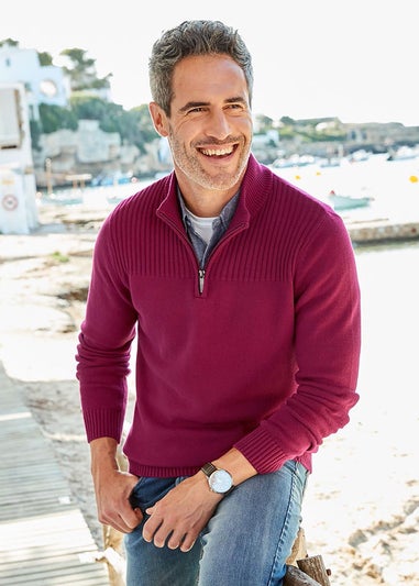 Cotton Traders Berry Half-Zip Mock Shirt Jumper