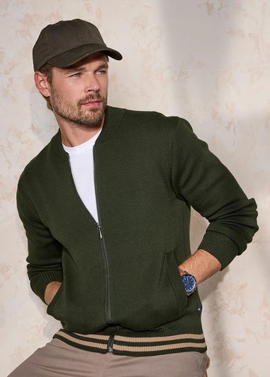 Cotton Traders Dark Green Premium Zip-Through Knitted Bomber