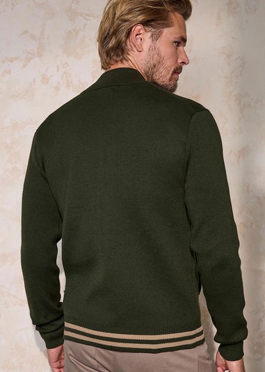 Cotton Traders Dark Green Premium Zip-Through Knitted Bomber