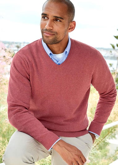 Cotton Traders Coral Cotton V-Neck Jumper