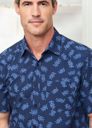 Cotton Traders Dark Blue Short Sleeve Soft Touch Print Shirt