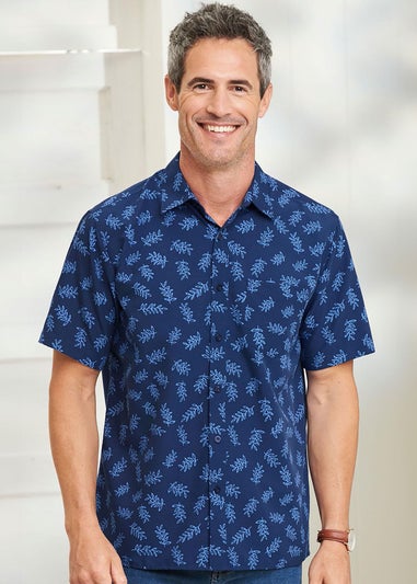 Cotton Traders Dark Blue Short Sleeve Soft Touch Print Shirt