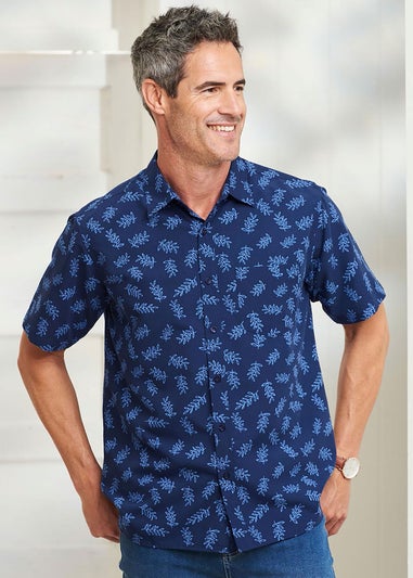 Cotton Traders Dark Blue Short Sleeve Soft Touch Print Shirt