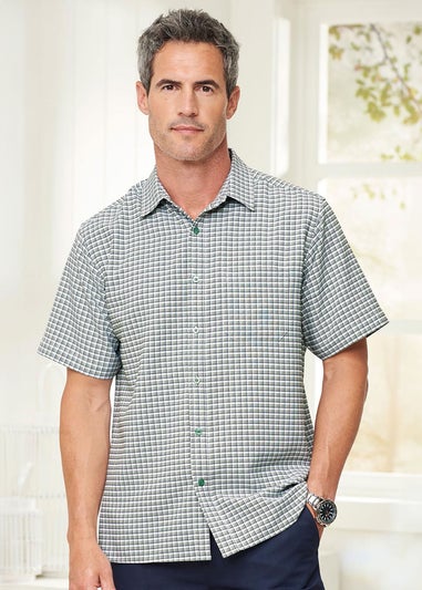 Cotton Traders Misty Green Short Sleeve Soft Touch Yarn-Dyed Shirt