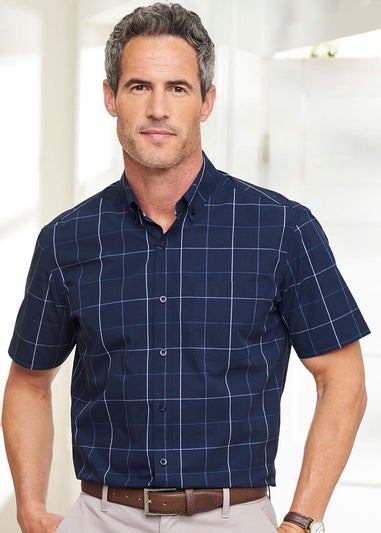 Cotton Traders Dark Blue Short Sleeve Supreme Easy Care Shirt