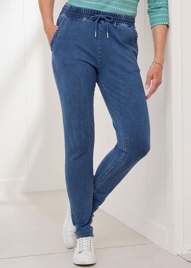 Cotton Traders Pale Blue Jersey Denim Joggers