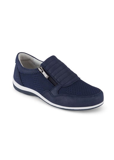 Cotton Traders Dark Blue Suede Side Zip Leisure Flex Trainers