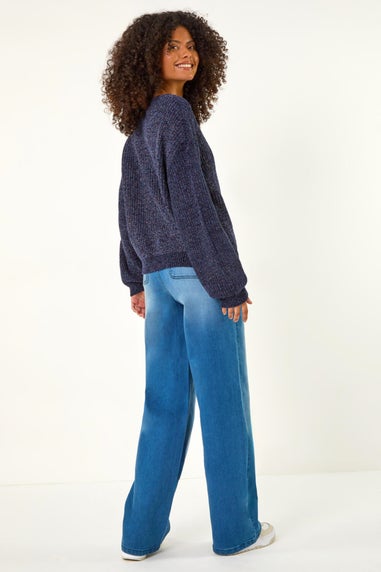 Dusk Midnight Blue Roman Glitter Long Sleeve Knit Jumper
