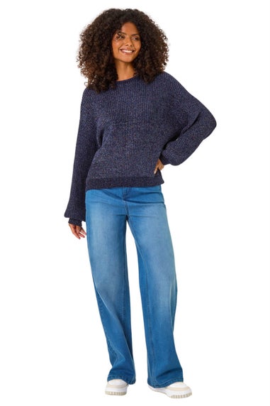 Dusk Midnight Blue Roman Glitter Long Sleeve Knit Jumper