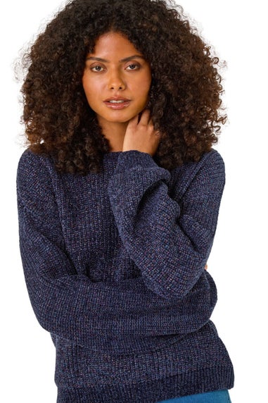 Dusk Midnight Blue Roman Glitter Long Sleeve Knit Jumper