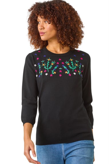 Roman Black Floral Embroidered Jumper