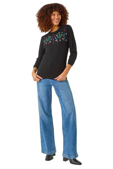 Roman Black Floral Embroidered Jumper