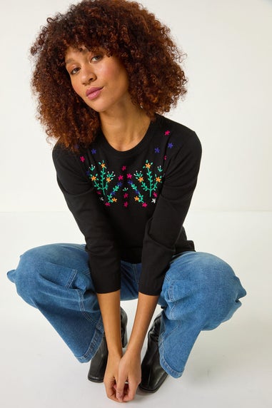 Roman Black Floral Embroidered Jumper