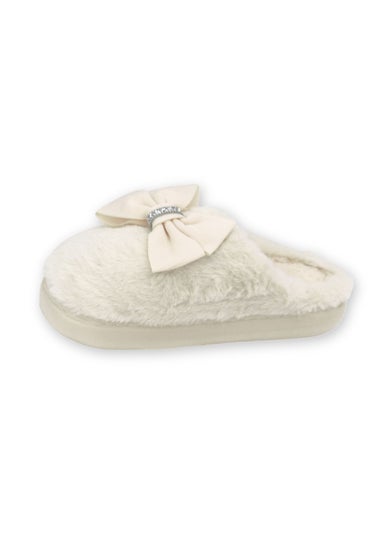 Love Lemonade White Sparkly Bow Plush Lightweight Slippers