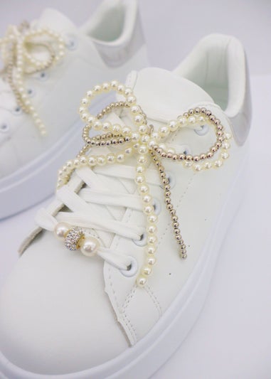 Love Lemonade Silver Sparkly Pearl Bow Chunky Trainers