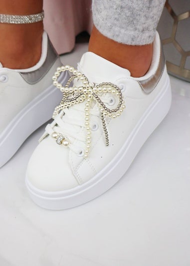 Love Lemonade Silver Sparkly Pearl Bow Chunky Trainers