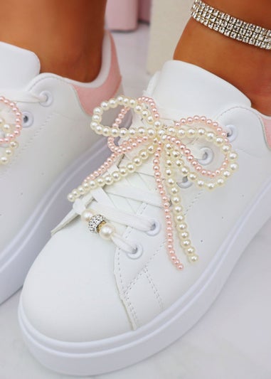 Love Lemonade Pink Sparkly Pearl Bow Chunky Trainers