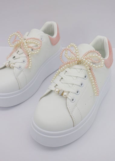 Love Lemonade Pink Sparkly Pearl Bow Chunky Trainers