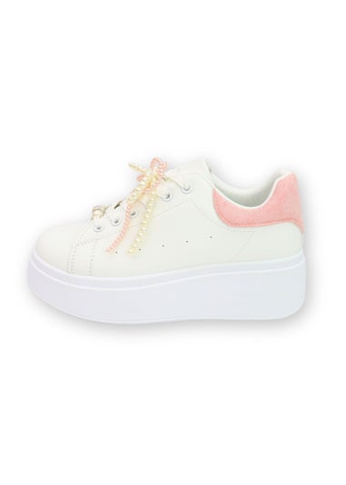 Love Lemonade Pink Sparkly Pearl Bow Chunky Trainers