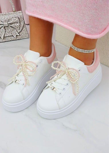 Love Lemonade Pink Sparkly Pearl Bow Chunky Trainers